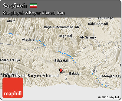 Shaded Relief Panoramic Map of Saqāveh