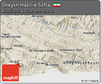 Shaded Relief Panoramic Map of Sheykh Hābīl-e Soflá
