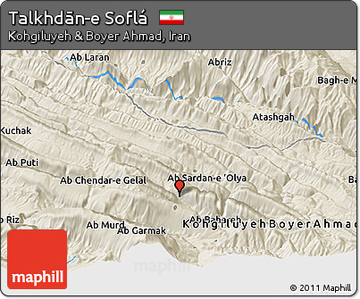 Shaded Relief Panoramic Map of Talkhdān-e Soflá