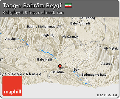 Shaded Relief Panoramic Map of Tang-e Bahrām Beygī