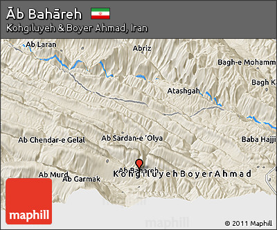 Shaded Relief Panoramic Map of Āb Bahāreh