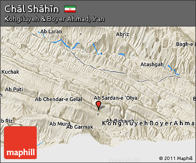 Shaded Relief Panoramic Map of Chāl Shāhīn