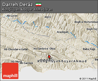 Shaded Relief Panoramic Map of Darreh Derāz