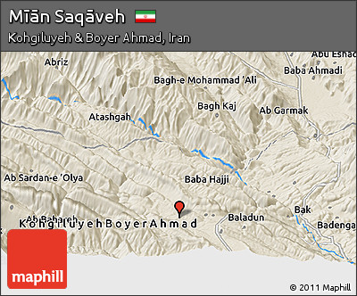 Shaded Relief Panoramic Map of Mīān Saqāveh