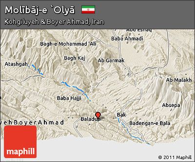 Shaded Relief Panoramic Map of Molībāj-e `Olyā