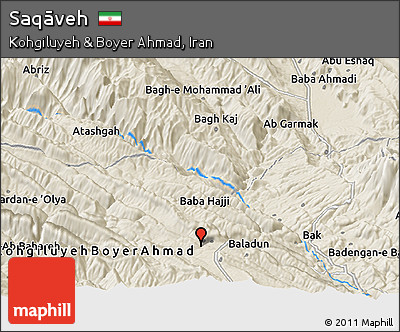 Shaded Relief Panoramic Map of Saqāveh
