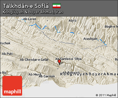 Shaded Relief Panoramic Map of Talkhdān-e Soflá