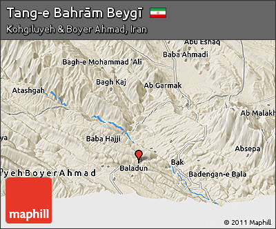 Shaded Relief Panoramic Map of Tang-e Bahrām Beygī