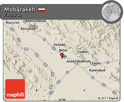 Shaded Relief Map of Mobārakeh