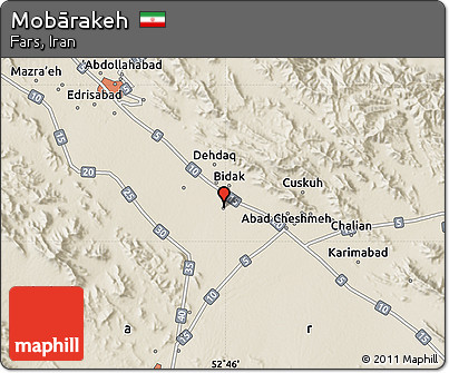 Shaded Relief Map of Mobārakeh