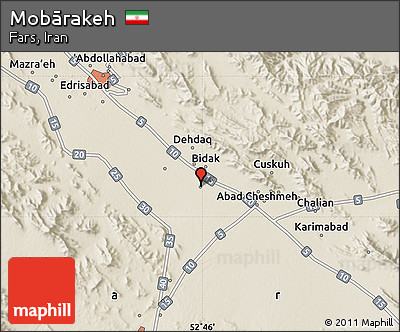 Shaded Relief Map of Mobārakeh