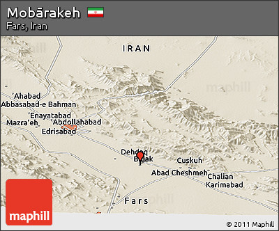 Shaded Relief Panoramic Map of Mobārakeh