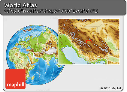 Physical Location Map of the Area around 31° 11' 6" N, 53° 37' 30" E