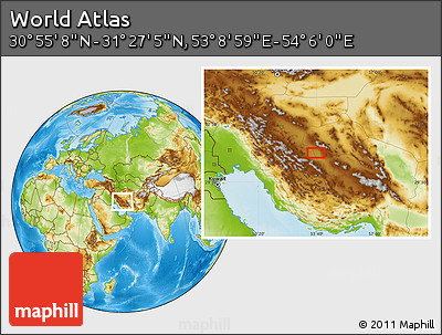 Physical Location Map of the Area around 31° 11' 6" N, 53° 37' 30" E