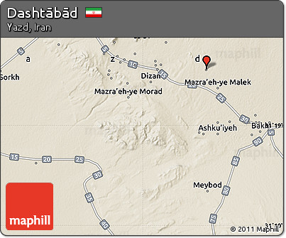 Shaded Relief Map of Dashtābād