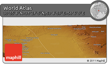 Physical Panoramic Map of the Area around 31° 11' 6" N, 53° 37' 30" E