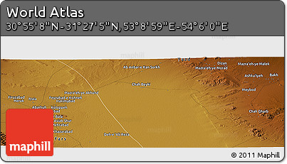 Physical Panoramic Map of the Area around 31° 11' 6" N, 53° 37' 30" E