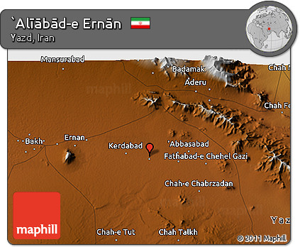 Physical 3D Map of `Alīābād-e Ernān