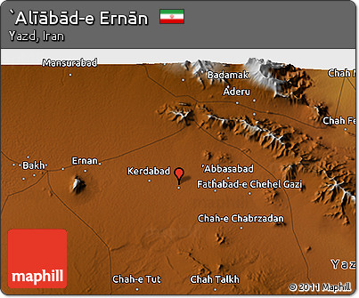 Physical 3D Map of `Alīābād-e Ernān