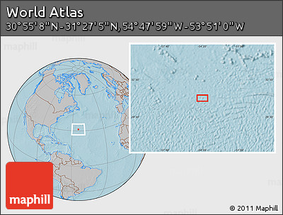 Gray Location Map of the Area around 31° 11' 6" N, 54° 19' 30" W, hill shading