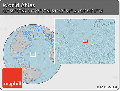 Gray Location Map of the Area around 31° 11' 6" N, 54° 19' 30" W, hill shading