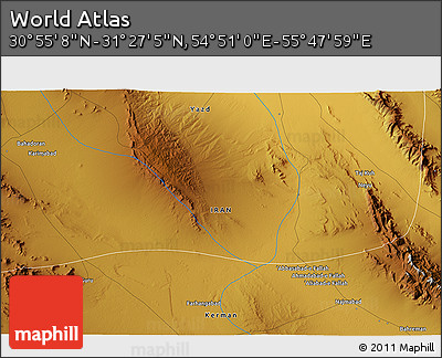 Physical 3D Map of the Area around 31° 11' 6" N, 55° 19' 30" E