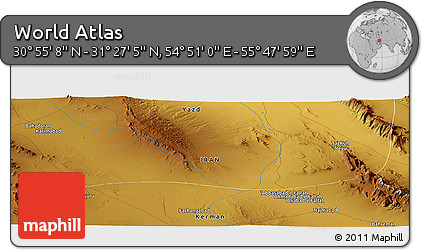 Physical Panoramic Map of the Area around 31° 11' 6" N, 55° 19' 30" E