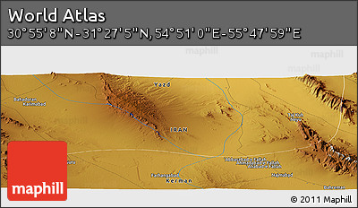 Physical Panoramic Map of the Area around 31° 11' 6" N, 55° 19' 30" E