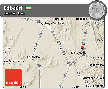 Shaded Relief Map of Bābdūrī