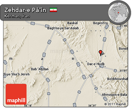 Shaded Relief Map of Zehdar-e Pā'īn