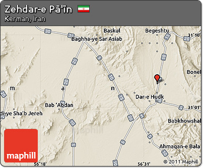 Shaded Relief Map of Zehdar-e Pā'īn