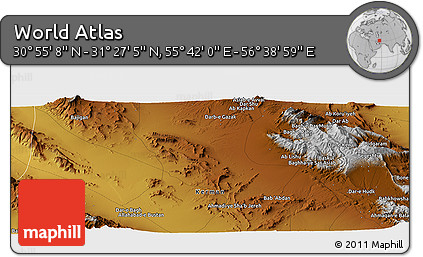 Physical Panoramic Map of the Area around 31° 11' 6" N, 56° 10' 29" E