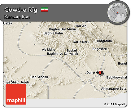 Shaded Relief Panoramic Map of Gowd-e Rīg