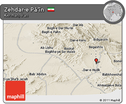 Shaded Relief Panoramic Map of Zehdar-e Pā'īn