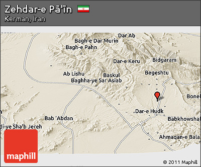 Shaded Relief Panoramic Map of Zehdar-e Pā'īn