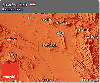 Political 3D Map of Ḩowẕ-e Seh