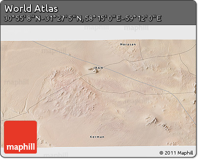 Satellite 3D Map of the Area around 31° 11' 6" N, 58° 43' 30" E