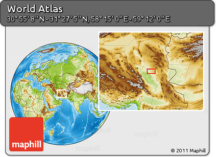 Physical Location Map of the Area around 31° 11' 6" N, 58° 43' 30" E