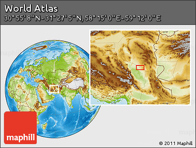 Physical Location Map of the Area around 31° 11' 6" N, 58° 43' 30" E