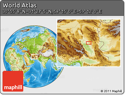 Physical Location Map of the Area around 31° 11' 6" N, 58° 43' 30" E