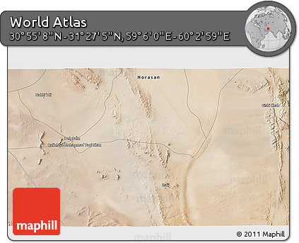 Satellite 3D Map of the Area around 31° 11' 6" N, 59° 34' 30" E