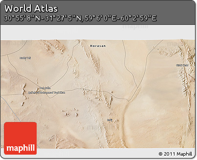 Satellite 3D Map of the Area around 31° 11' 6" N, 59° 34' 30" E