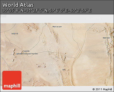Satellite 3D Map of the Area around 31° 11' 6" N, 59° 34' 30" E