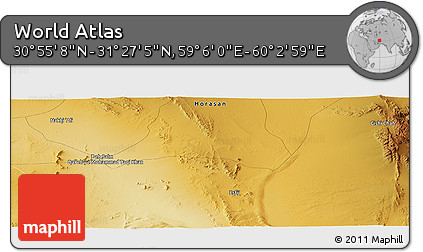 Physical Panoramic Map of the Area around 31° 11' 6" N, 59° 34' 30" E