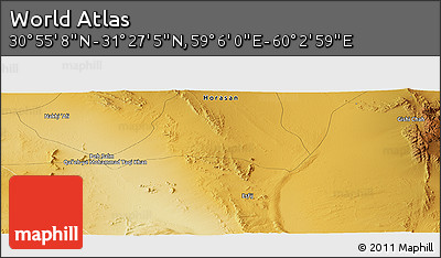 Physical Panoramic Map of the Area around 31° 11' 6" N, 59° 34' 30" E