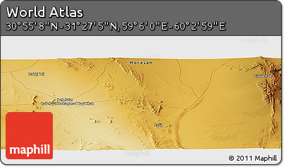 Physical Panoramic Map of the Area around 31° 11' 6" N, 59° 34' 30" E