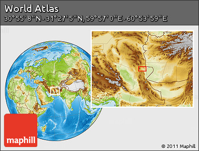 Physical Location Map of the Area around 31° 11' 6" N, 60° 25' 29" E