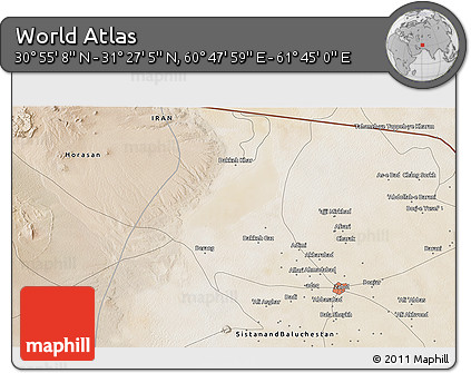 Satellite 3D Map of the Area around 31° 11' 6" N, 61° 16' 29" E