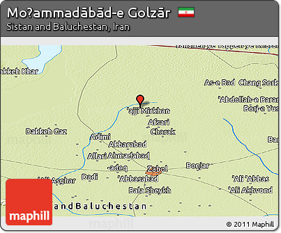 Physical Panoramic Map of Moḩammadābād-e Golzār