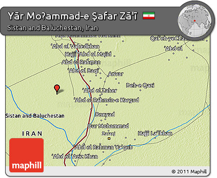 Physical 3D Map of Yār Moḩammad-e Şafar Zā'ī